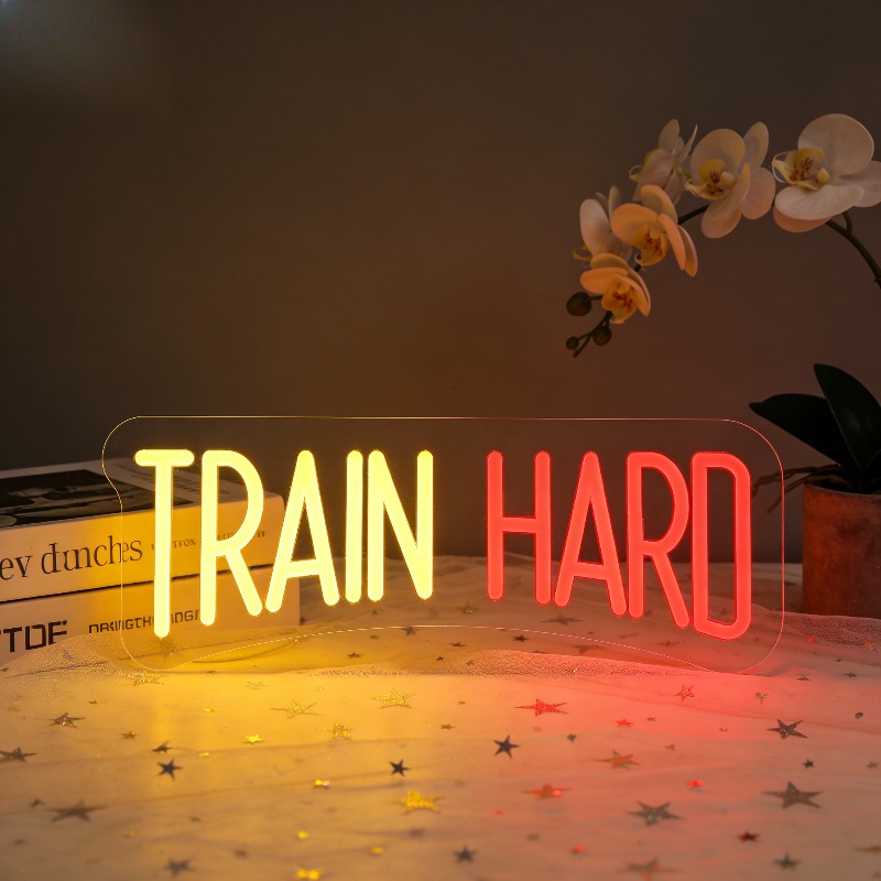 TRAIN HARD Yellow Red LED Neon - đánh giá và giá Home Gym Yellow