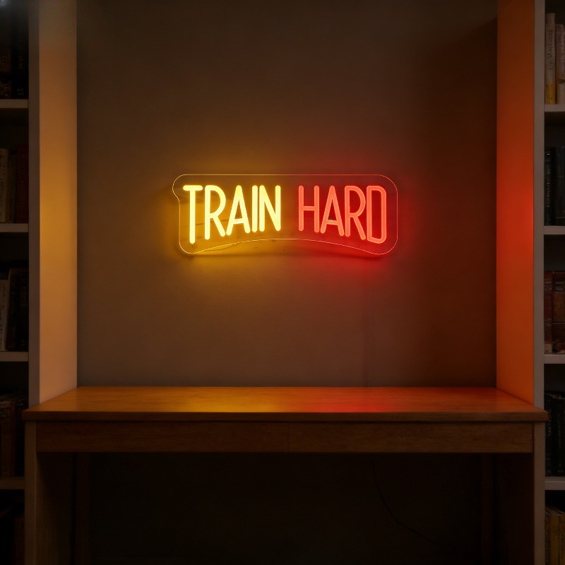TRAIN HARD Yellow Red LED Neon - đánh giá và giá Home Gym Yellow