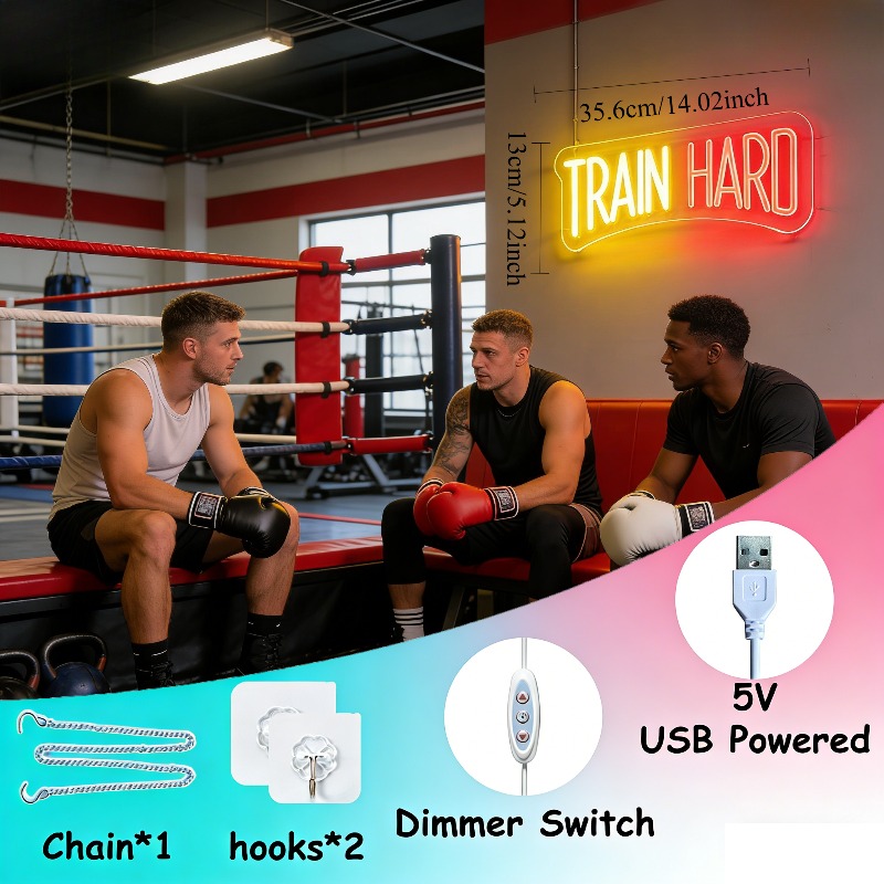 TRAIN HARD Yellow Red LED Neon - đánh giá và giá Home Gym Yellow